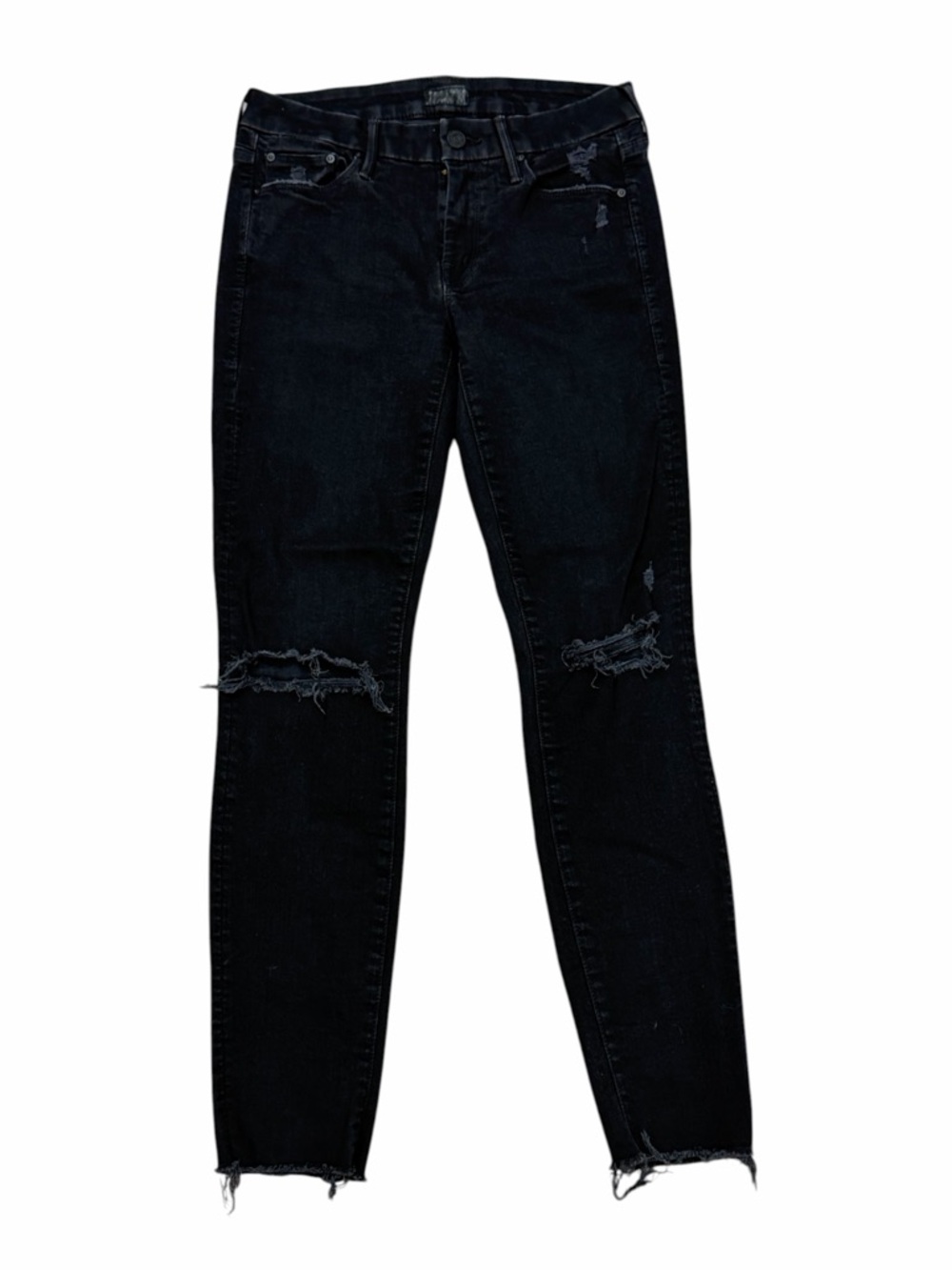 MOTHER Looker Ankle Fray Guilty As Sin Black Distressed Skinny Jeans